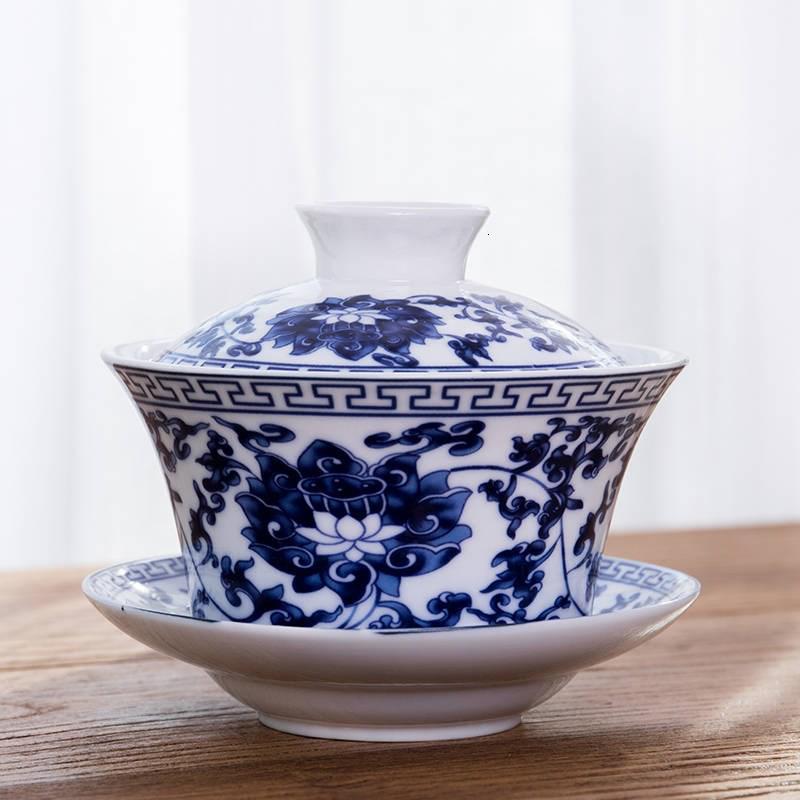 盖碗茶杯大号盖碗功夫茶具盖碗陶瓷碗青花瓷三才盖碗特大号冲茶器白瓷