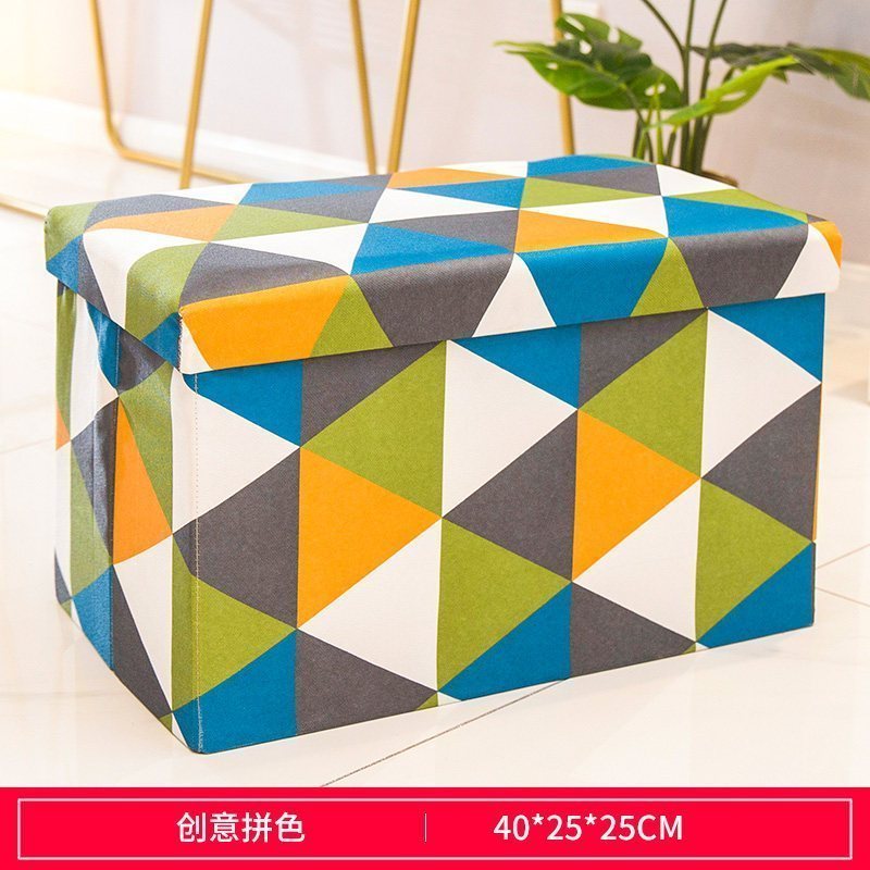 家柏饰(CORATED)收纳凳子可坐人储物凳家用多功能折叠创意沙发凳收纳盒玩具整理箱 长方形【40*25*25cm】创意拼色其他