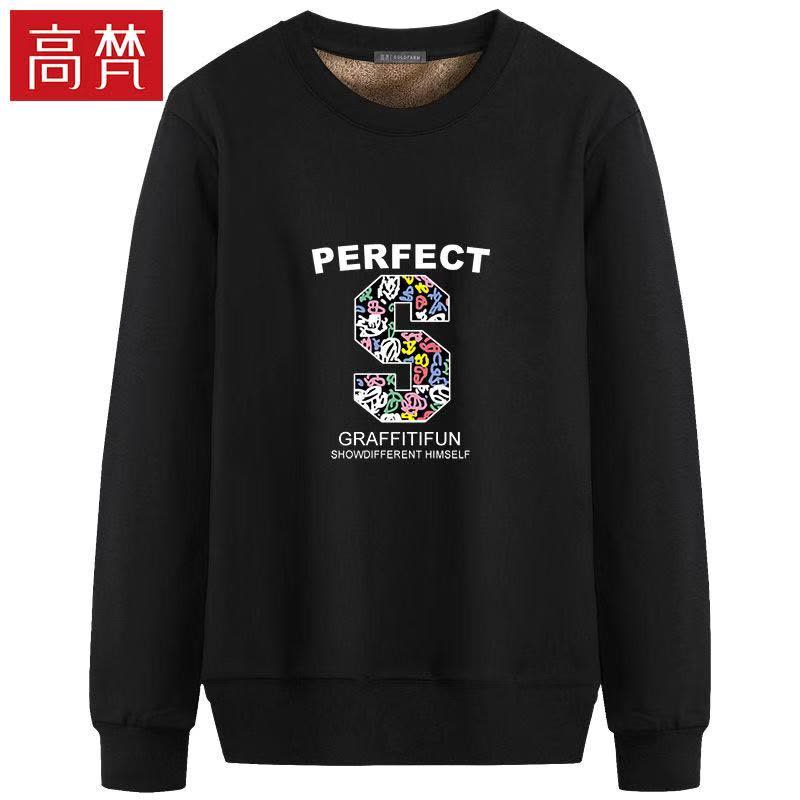 加绒加厚-圆领印花卫衣男2019冬季韩版宽松青年打底衫长袖潮图片