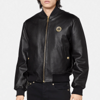 versace jeans couture范思哲男女同款黑色微标饰仿皮飞行员夹克外套E71GAVP06-ECP001