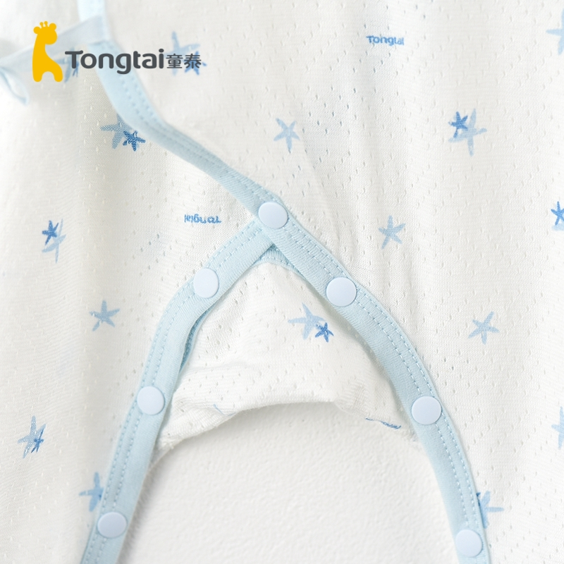 童泰(TONGTAI)夏季款婴儿衣服0-3月新生儿偏开系带半袖连体衣儿童内衣