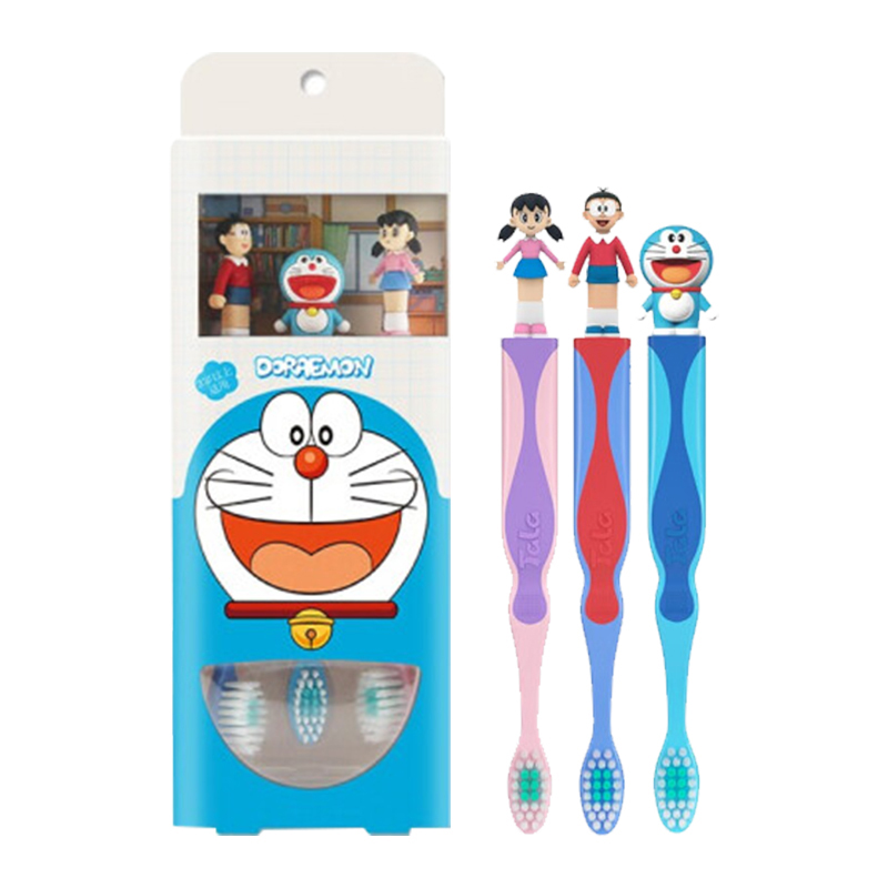 兔头妈妈 哆啦A梦儿童抗糖防蛀果味牙膏(草莓味)60g+3支牙刷高清大图