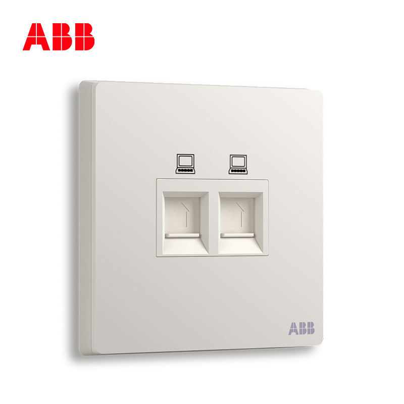 ABB开关插座无框轩致雅典白墙壁86型插座面板双电脑插座AF332