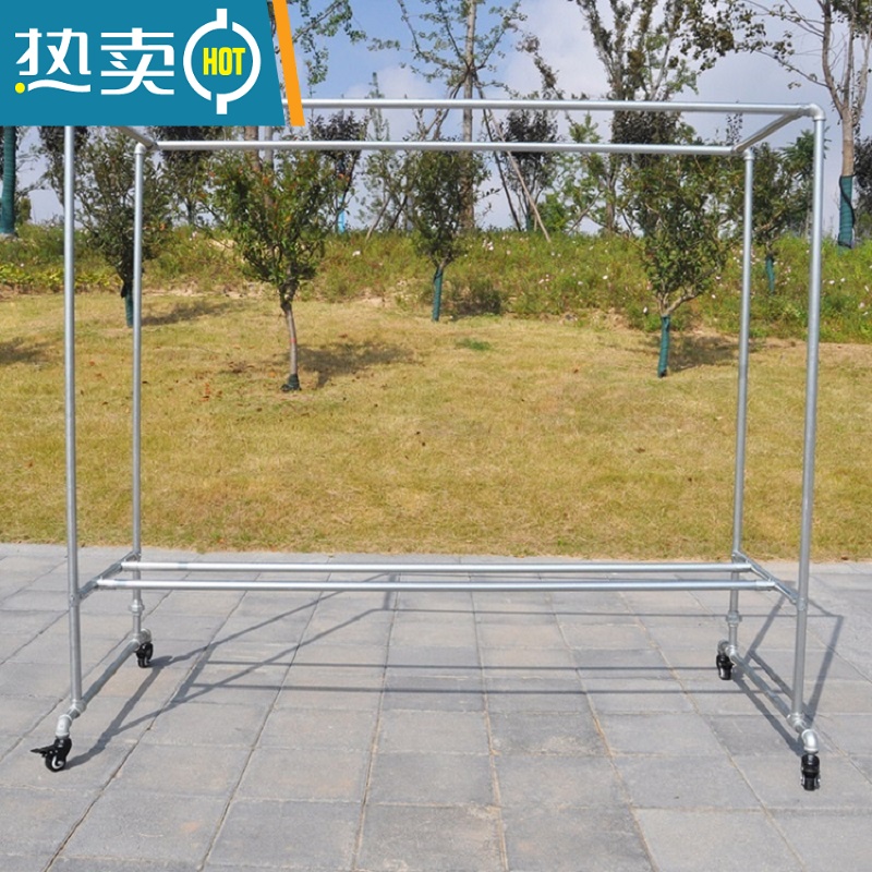 敬平镀锌钢管晾衣架简易落地户外室外双杆水管晒被家用阳台挂衣凉衣架 带轮子长1.8高1.6宽0.6 +送40个防风钩. 大高清大图