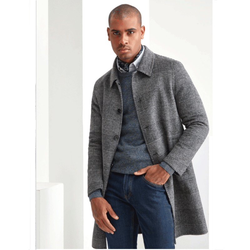 柒牌男装毛呢大衣中青年男士翻领商务休闲中长款冬季保暖外套男