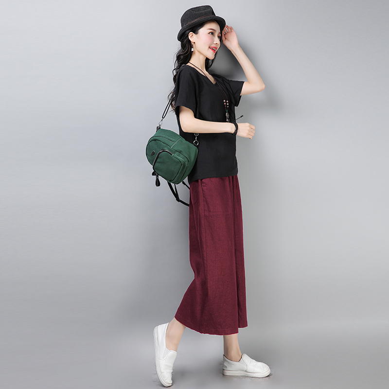 时尚阔腿裤套装女装棉麻女士夏装新品显瘦年轻风复古亚麻两件套潮