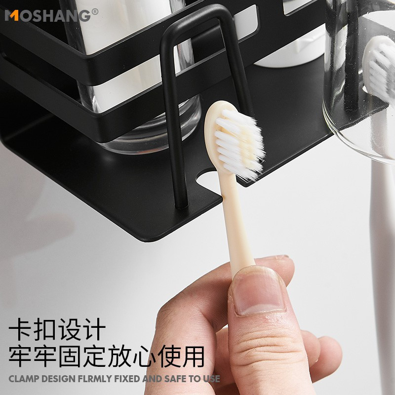 黑色电动牙刷置物架套装免打孔卫生间不锈钢吸壁式壁挂牙膏牙杯架 三维工匠 三人牙刷杯架-白色(赠3个杯)牙刷架/牙具座