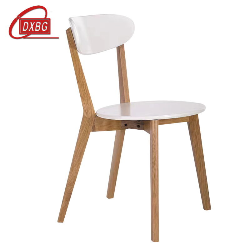 DXBG餐椅简约现代休闲书桌椅餐桌凳子橡木靠背椅原木色骨架/白色圆形座面