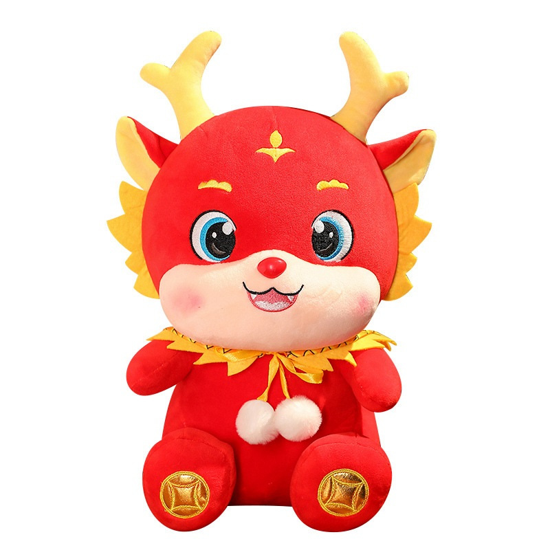 龙年吉祥物玩偶公仔红色披风龙30cm