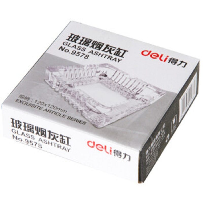 得力(deli)120*120mm中号欧式方形玻璃烟灰缸 茶几餐桌摆件 9578 单只装