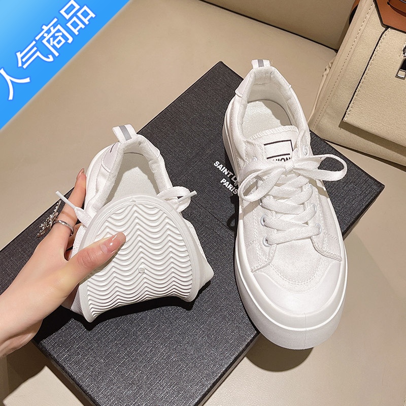 SUNTEK粉色小白鞋女小众设计厚底板鞋2023春夏季新款百搭学生百搭帆布鞋高清大图