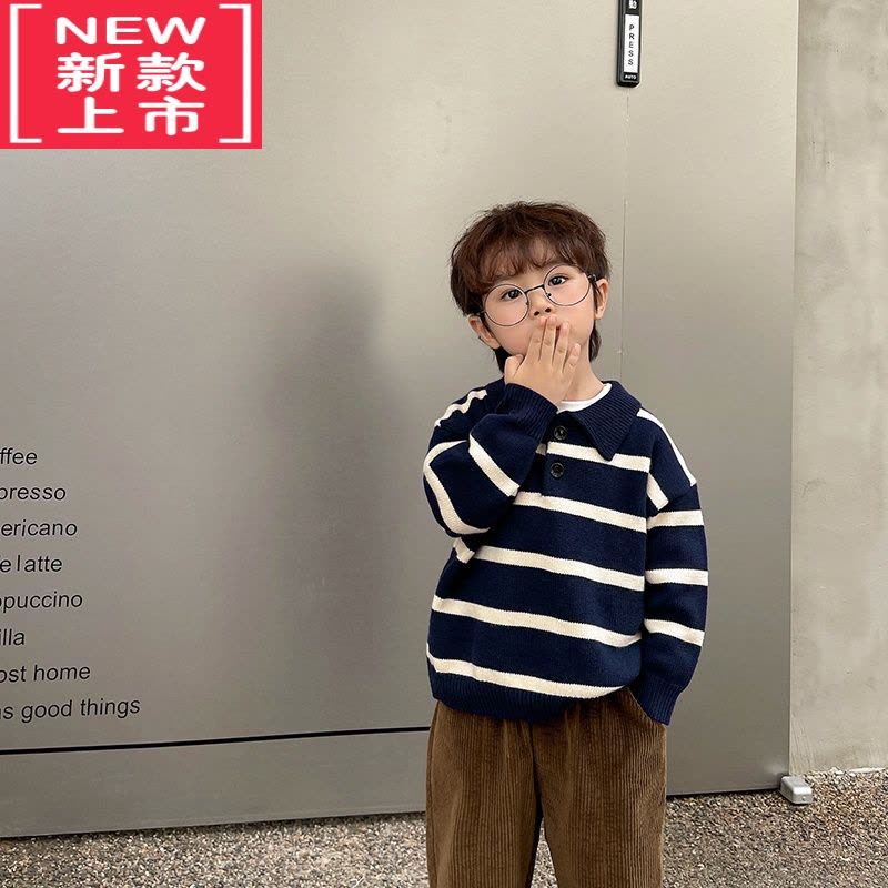 可莉允男童Polo领条纹毛衣秋装秋冬款针织衫婴儿童装宝宝小童洋气图片