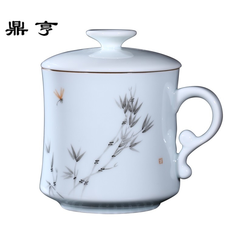 鼎亨景德镇陶瓷杯子带盖茶杯办公室马克杯杯七夕情侣泡茶杯手绘