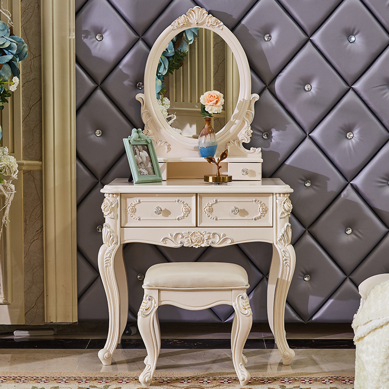 森美人欧式梳妆台卧室全实木小户型公主化妆台妆凳组合深色美式梳妆桌