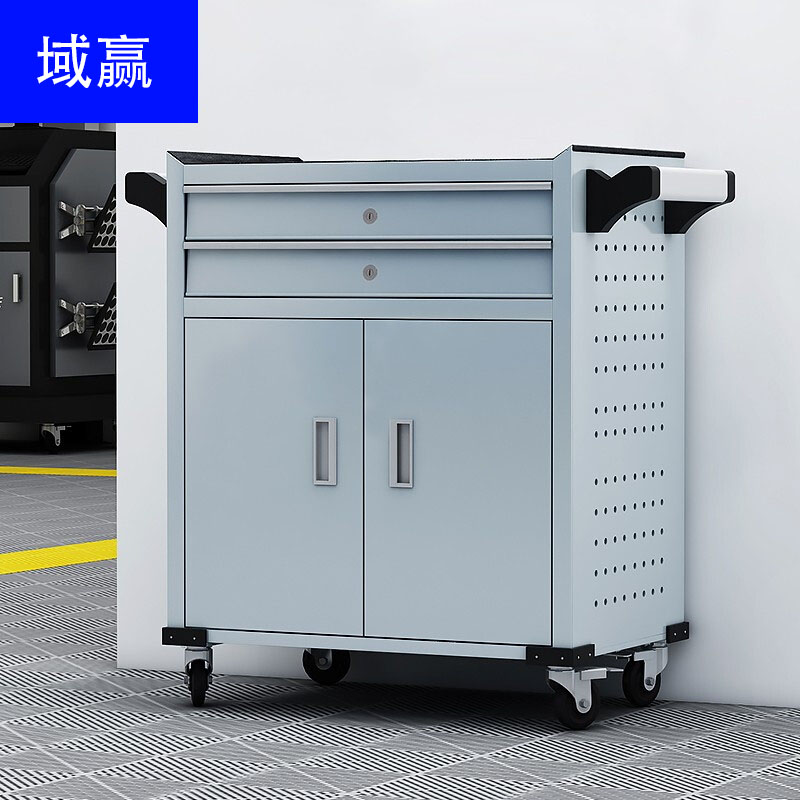 域赢加强款抽屉式工具车五金工具箱车间工具柜维修小手推车箱零件柜 二抽(大号)灰色高清大图