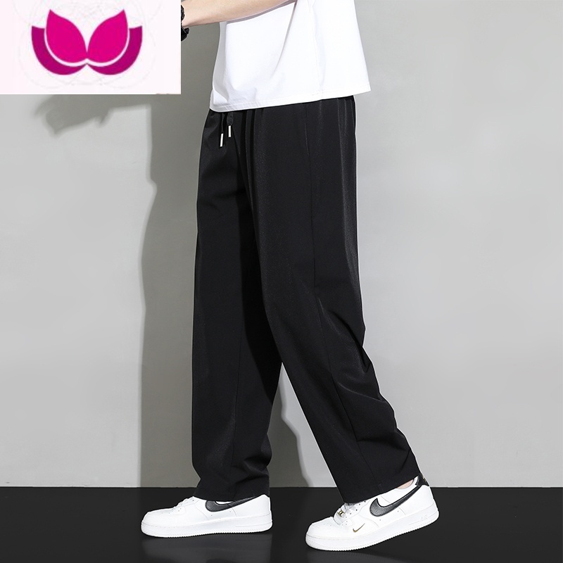 七斓冰丝裤子男士夏季薄款宽松直筒垂感西裤男生夏天潮牌运动休闲长裤 233YOA黑色 XL