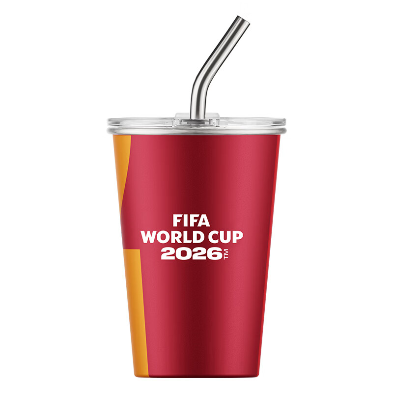 FIFA国际足联美加墨2026世界杯纪念品酷饮吸管杯460ml(红色)正品带防伪码