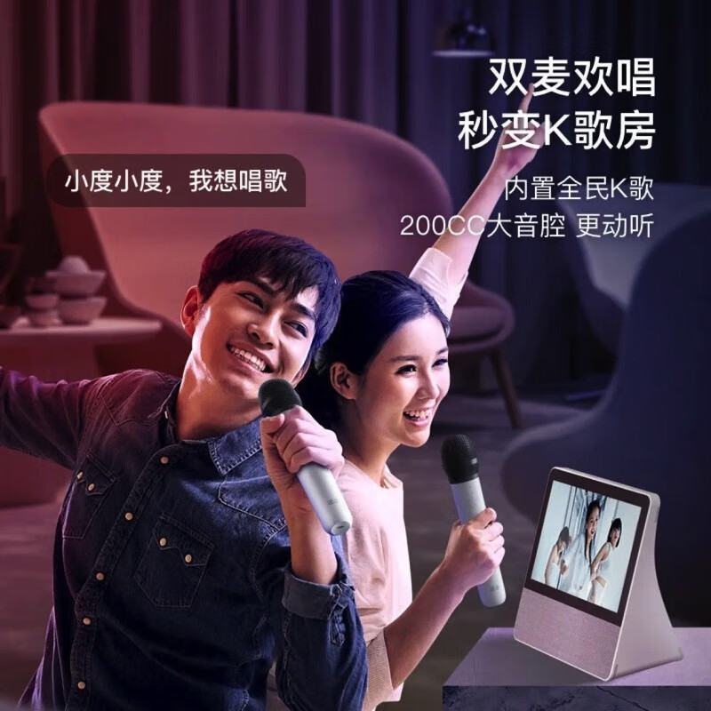 小度(Xiao Du)添添旋转屏T8双麦蓝牙音箱送小度白金会员K歌会员学习助手 白色高清大图