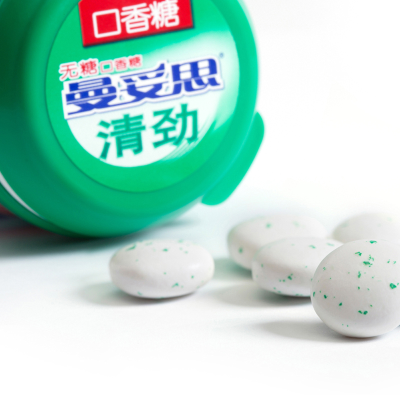 曼妥思透爽夹心无糖口香糖经典薄荷味56g瓶