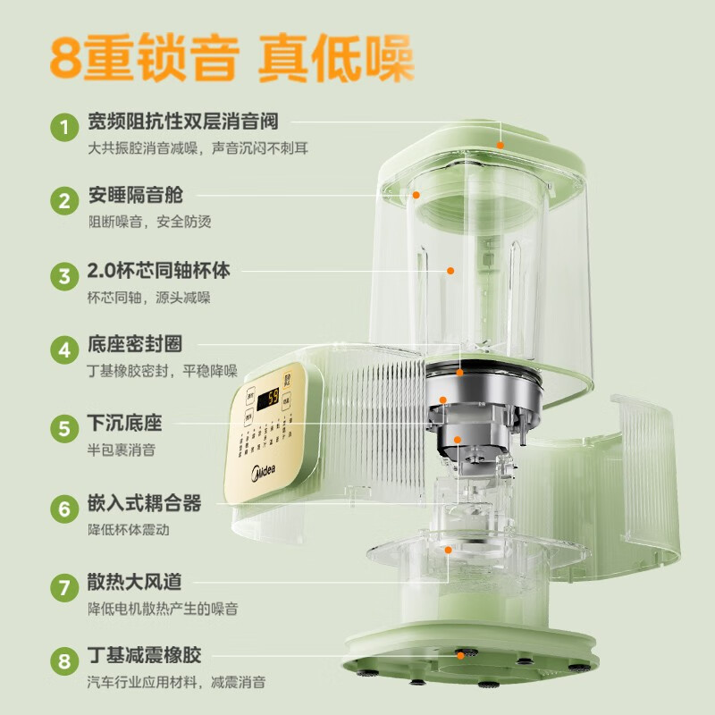 美的破壁机家用1.5升大容量安睡低音豆浆机全自动免煮五谷杂粮自清洁免洗多功能辅食机 MJ-PB4G3-051