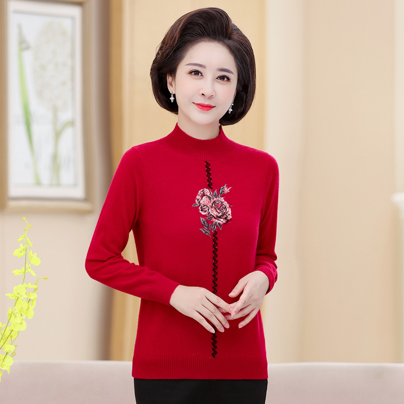 正品EERDS羊绒衫毛衣女妈妈装洋气打底衫上衣中年女士毛衣老年人冬季羊绒衫半高领中老年貂绒毛衣女打底衫加肥加大码女装高清大图