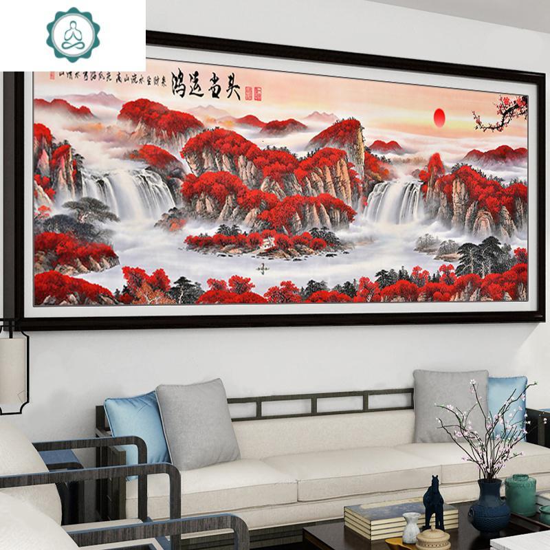 满钻客厅风景山水5D贴砖粘 十字绣钻石绣2019新款 封后 [钻石画][满钻全贴][鸿运当头山水画2*0.8米]送2套工