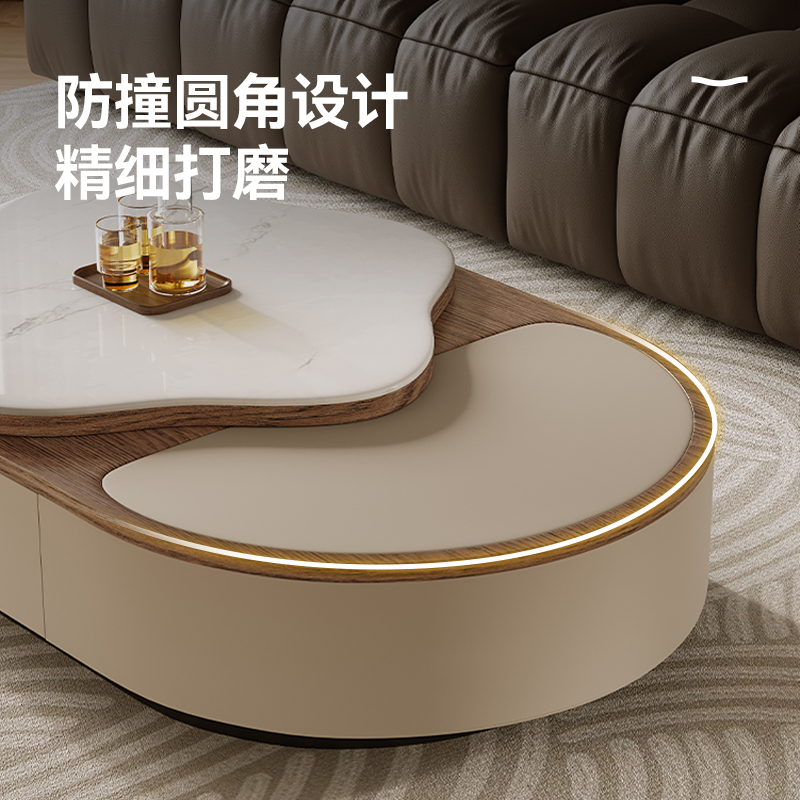 [苏宁自营]意式轻奢岩板茶几电视柜组合客厅家用花瓣法式创意小户型茶桌-卡尔适T10高清大图