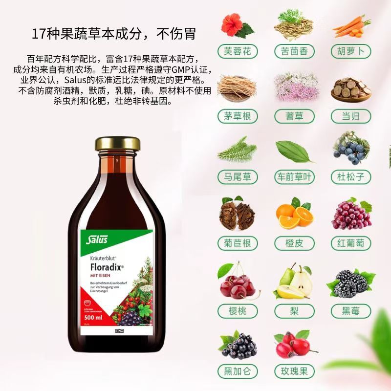德国莎露斯Floradix红铁元液500ml装高清大图