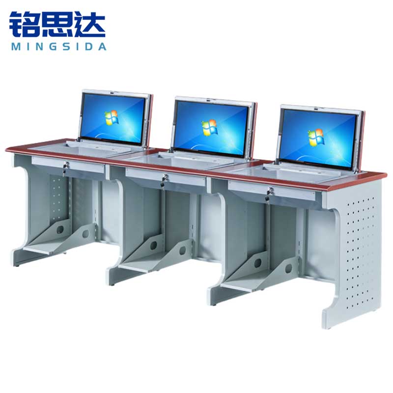 铭思达翻转电脑桌三人位张高清大图