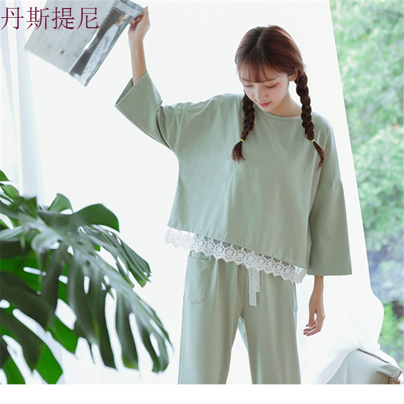 睡衣女春秋季纯棉质长袖韩版家居服宽松可爱甜美套头学生卡通套装