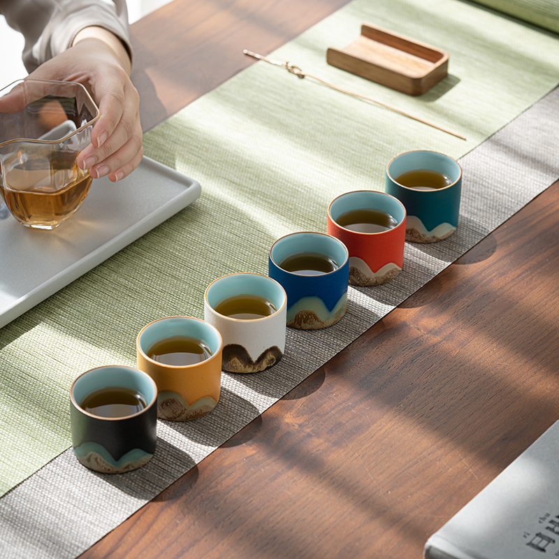 苏氏陶瓷(SUSHI CERAMICS)手绘釉画彩茶杯千里江山六色功夫茶杯节日伴手礼茶具手提礼盒套装