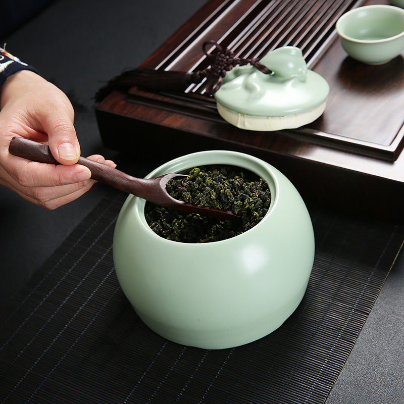 常生源 茶具 仿宋汝窑大号茶叶罐花茶罐密封储藏罐 年年有余茶叶罐