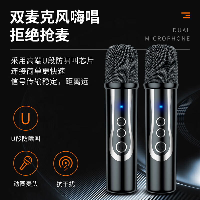 索爱(soaiy)SA-F8家庭KTV音响卡拉ok功放一体机家用电视投影电木吉他乐器音箱双话筒升级4喇叭黑色高清大图
