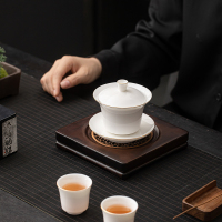 苏氏陶瓷(SUSHI CERAMICS)悬停马蹄三才盖碗羊脂玉描金德化白瓷功夫茶具泡茶碗茶备