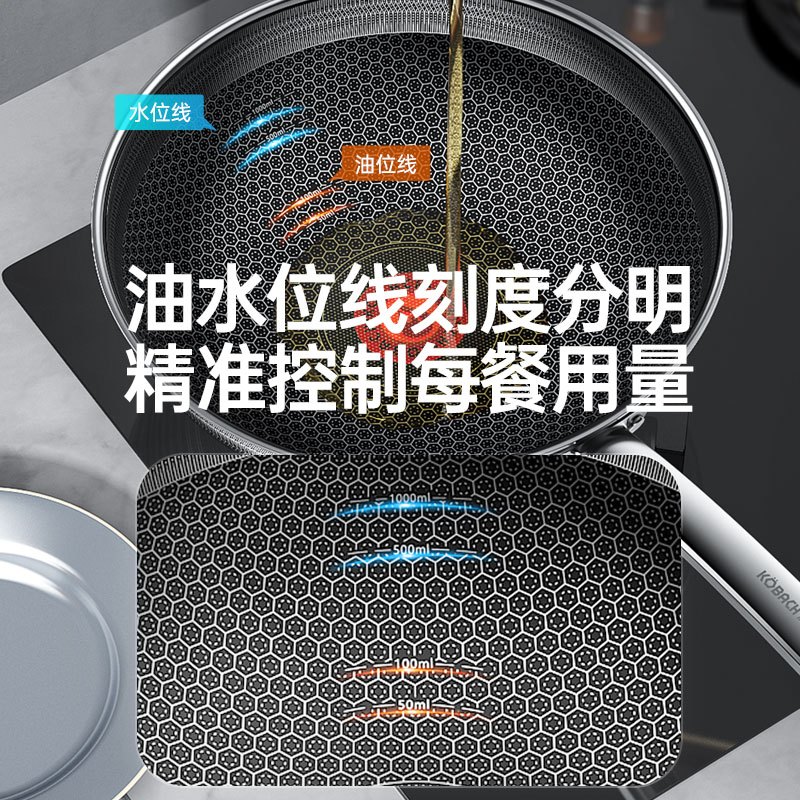 康巴赫第六代炒锅不粘锅抗菌不锈钢炒菜锅双蜂窝锅红点电磁炉燃气通用