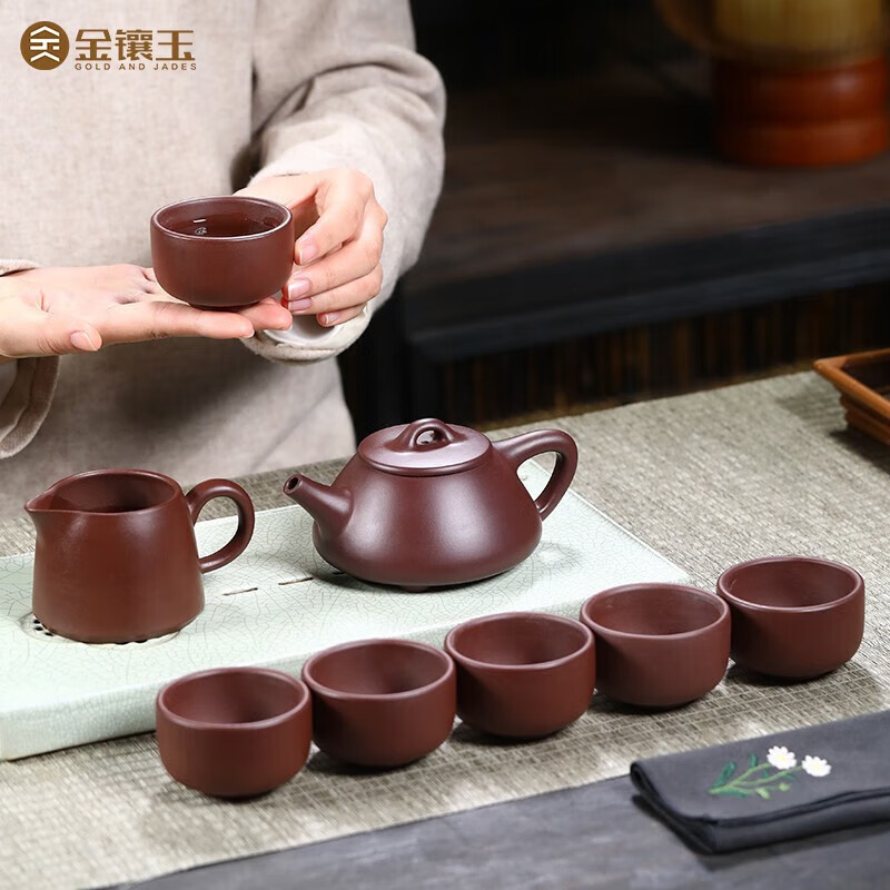 金镶玉 JXY-01 功夫茶具整套茶壶*1+茶杯*6+茶盅*1家用 宜兴紫砂壶220ml(单位:套)高清大图