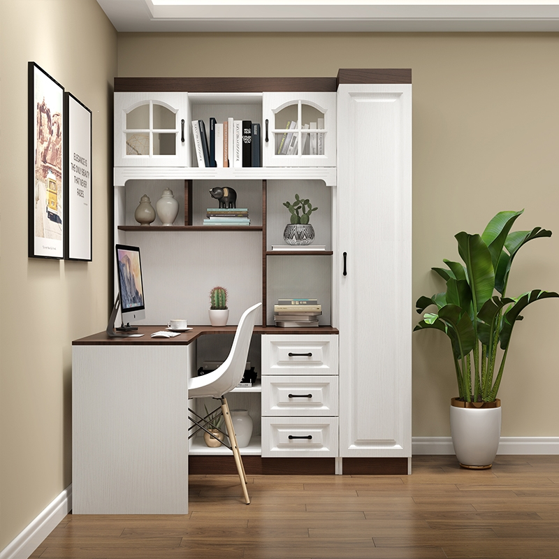 转角书柜书桌一体台式电脑桌曼莎佳人衣柜书架学习桌书房家具套装组合