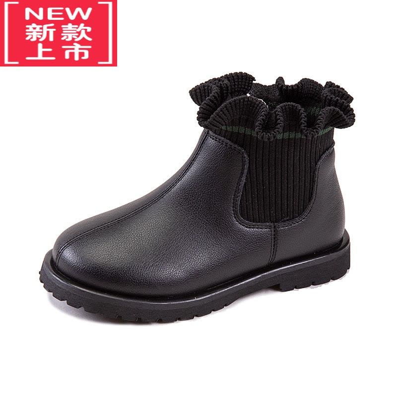 可莉允女童马丁靴2022新款公主鞋针织短靴小女孩加绒秋冬保暖儿童靴子图片
