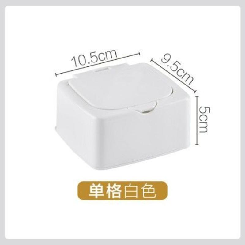 化妆棉收纳盒杂物棉签盒子带盖防尘梳妆桌面化妆品整理储物盒塑料 单格白色+3张分类标签(按键弹盖)
