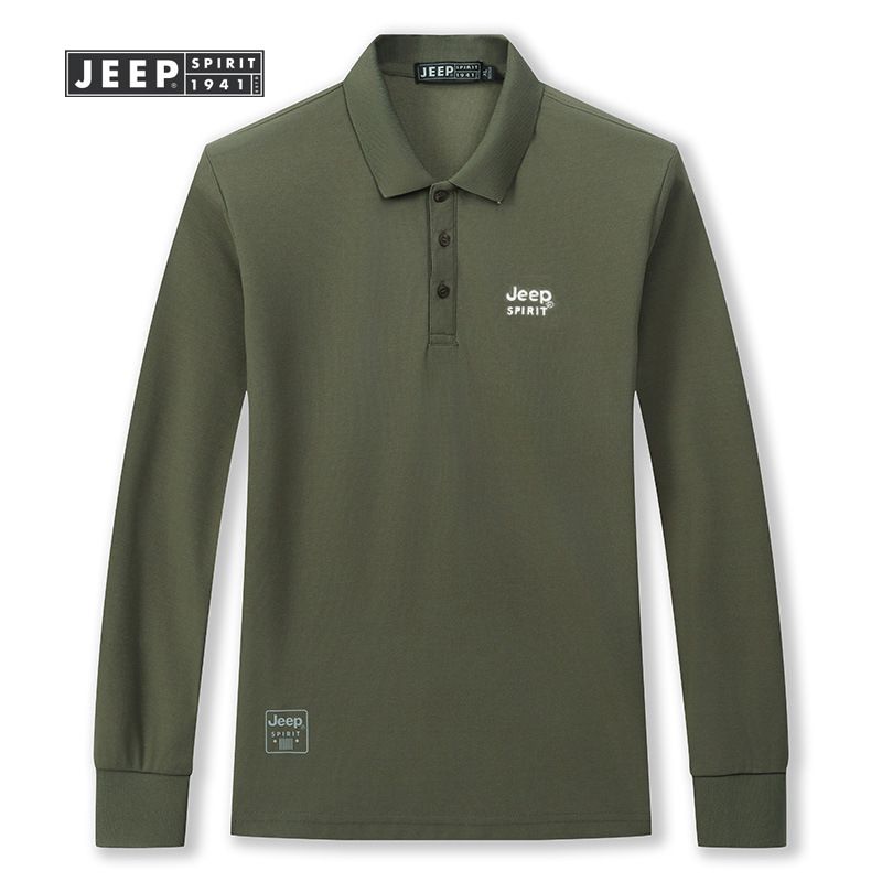 JEEP SPIRIT2024春秋男士长袖翻领纯色T恤宽松休闲加厚保暖Polo衫高清大图