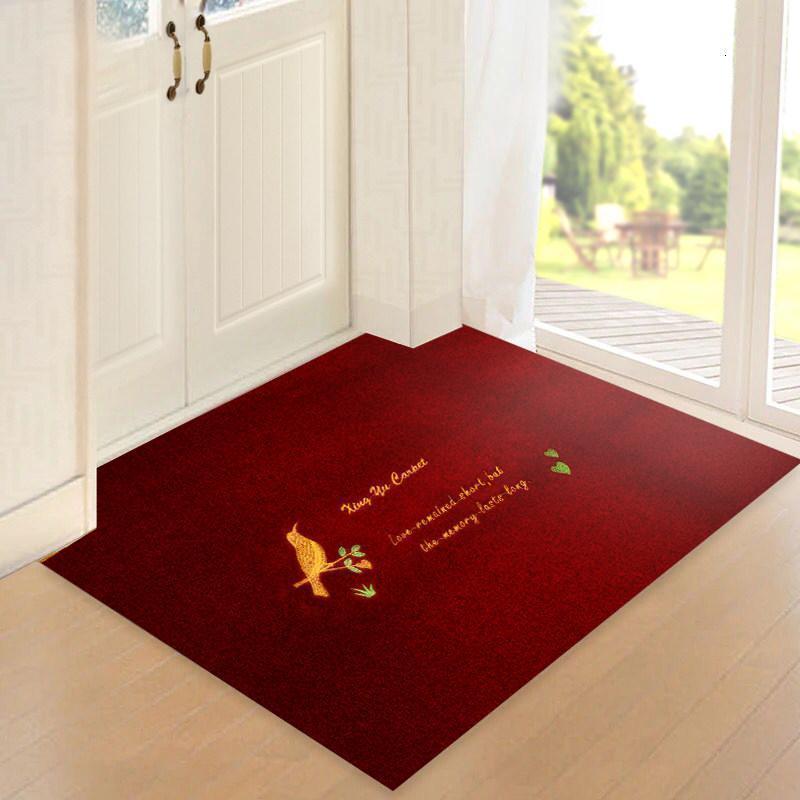 美帮汇地垫垫口进入户防滑蹭脚垫子吸水厅厨房脚垫卧室地毯定制 酒红富贵鸟 60x90cm（厨房门口）
