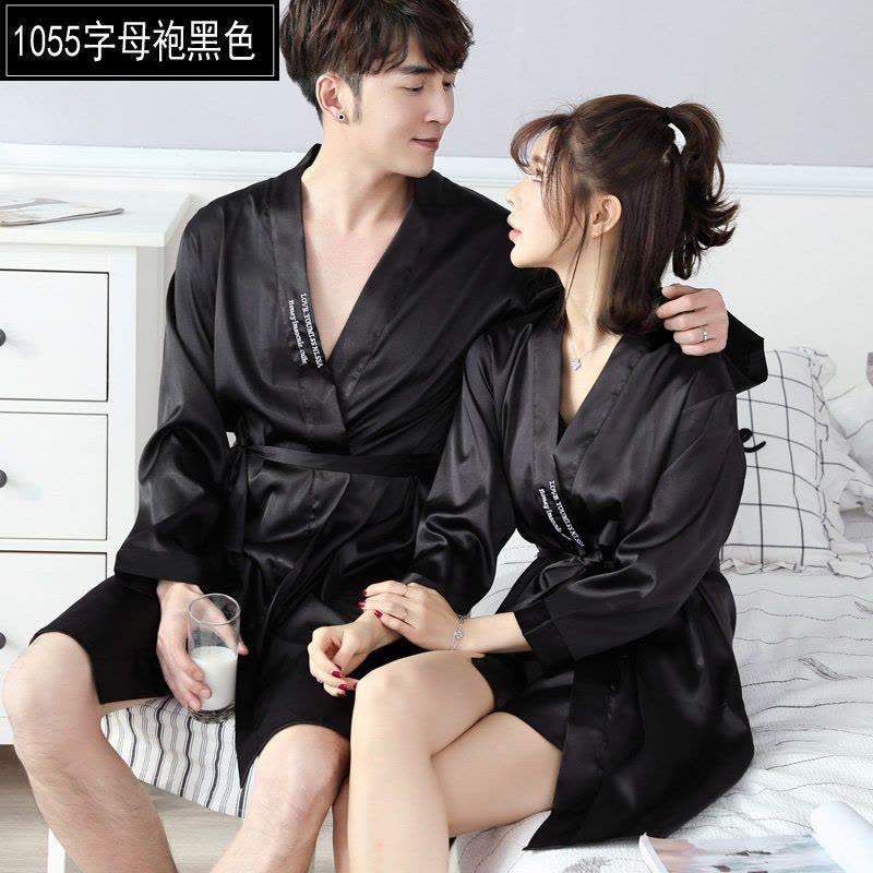 家柏饰(CORATED)韩版春秋季情侣睡袍浴袍睡衣女睡裙夏季男长袖冰丝家居服图片