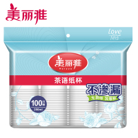 美丽雅 家用一次性纸杯pe材质加厚不易变形茶语纸杯9盎司250ml100只入