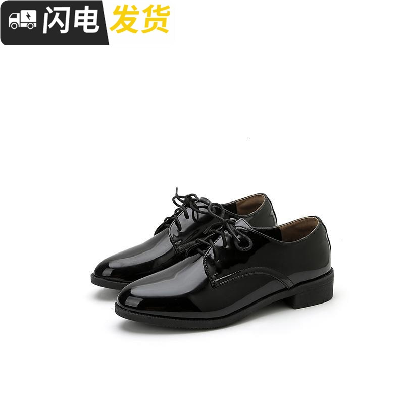 ins学生小黑皮鞋女潮秋冬韩版百搭ulzzang新款英伦风平底加绒复古启如休闲鞋休闲鞋