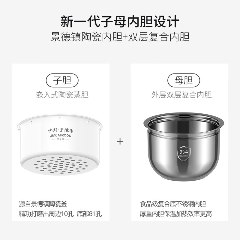 MACAIIROOS迈卡罗 智能低糖电饭煲550W/3.0L 家用多功能预约煮饭锅不粘内胆智能健康 MC-5080 ||高清大图