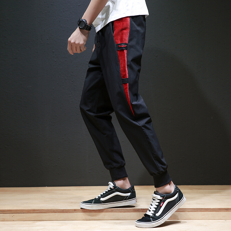 夏季日系休闲裤男士加肥加大码韩版修身小脚运动裤潮流收脚男裤子