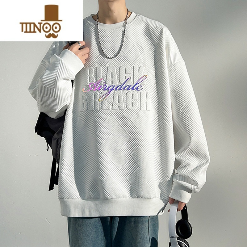 YANXU圆领卫衣男士2023新款潮牌青少年宽松休闲无帽上衣外套高清大图