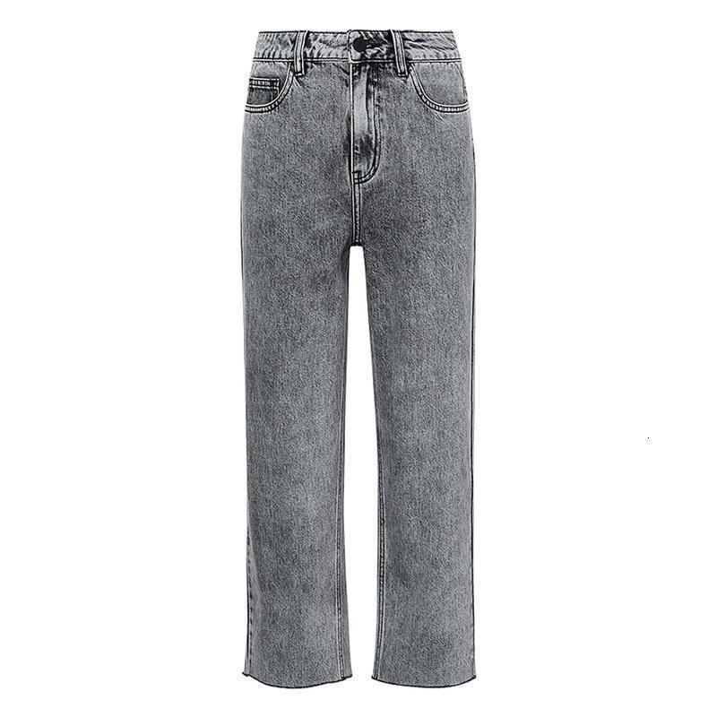 预估价145mecity女装春秋新款直筒九分高腰宽松时尚水洗休闲牛仔裤女