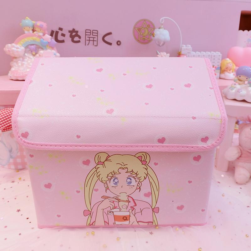 美帮汇粉色美少女桌面收纳盒屋子学生文具盒宿舍杂物收纳盒布艺折叠 吃面美少女屋子收纳盒
