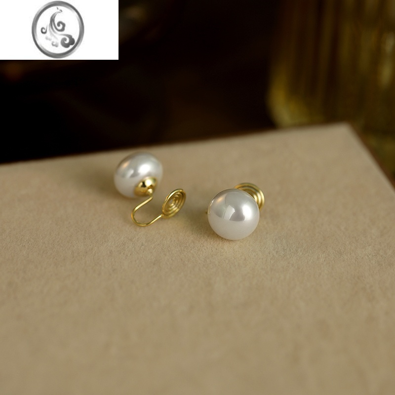 JiMi925银银针大珍珠耳环女气质轻奢高级感耳饰法式扁圆馒头耳钉耳J 珍珠白馒头形珍珠12MM蚊香盘耳夹